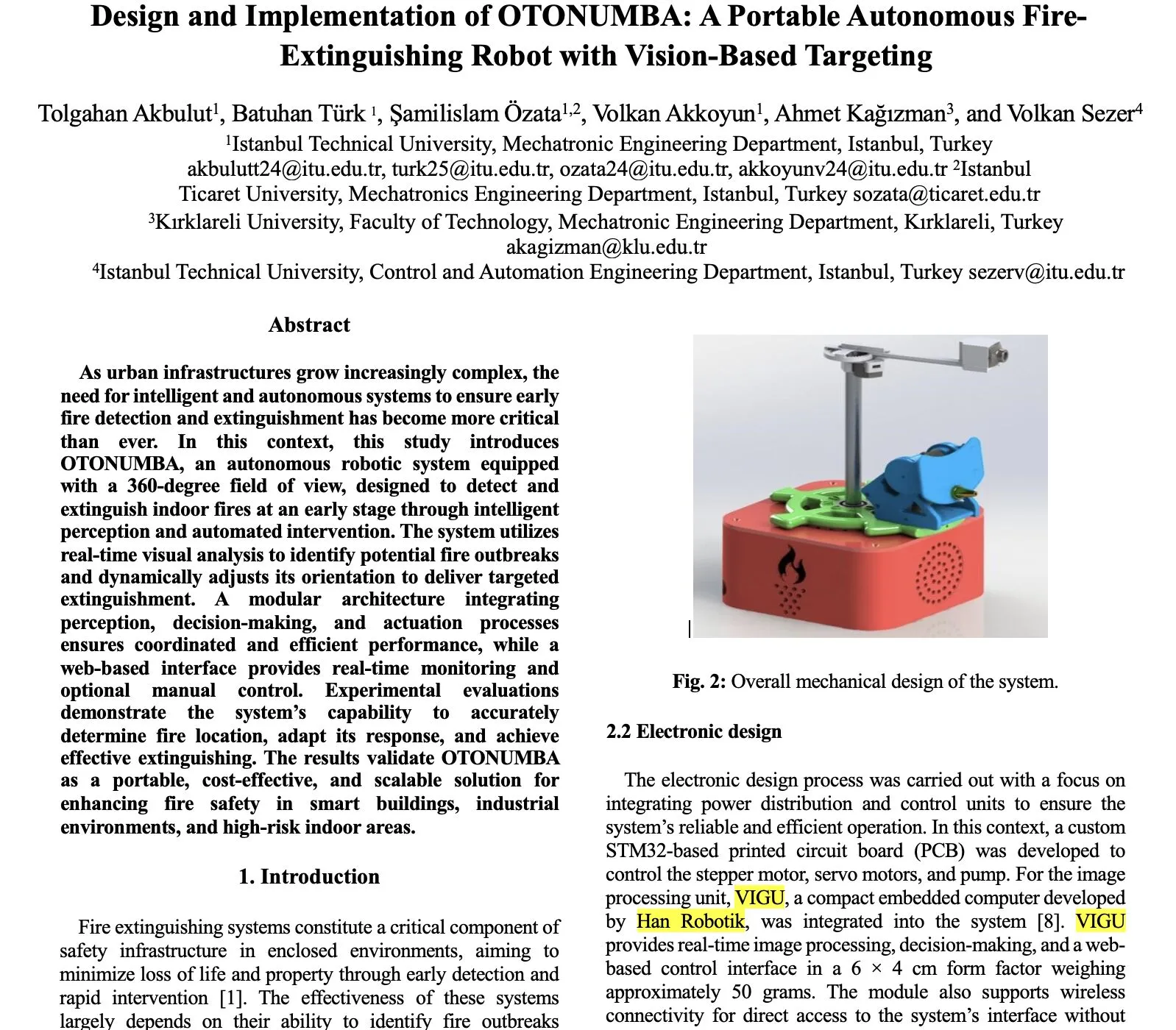 Otonumba Otonom Yangın Söndürme Robotu Projesi