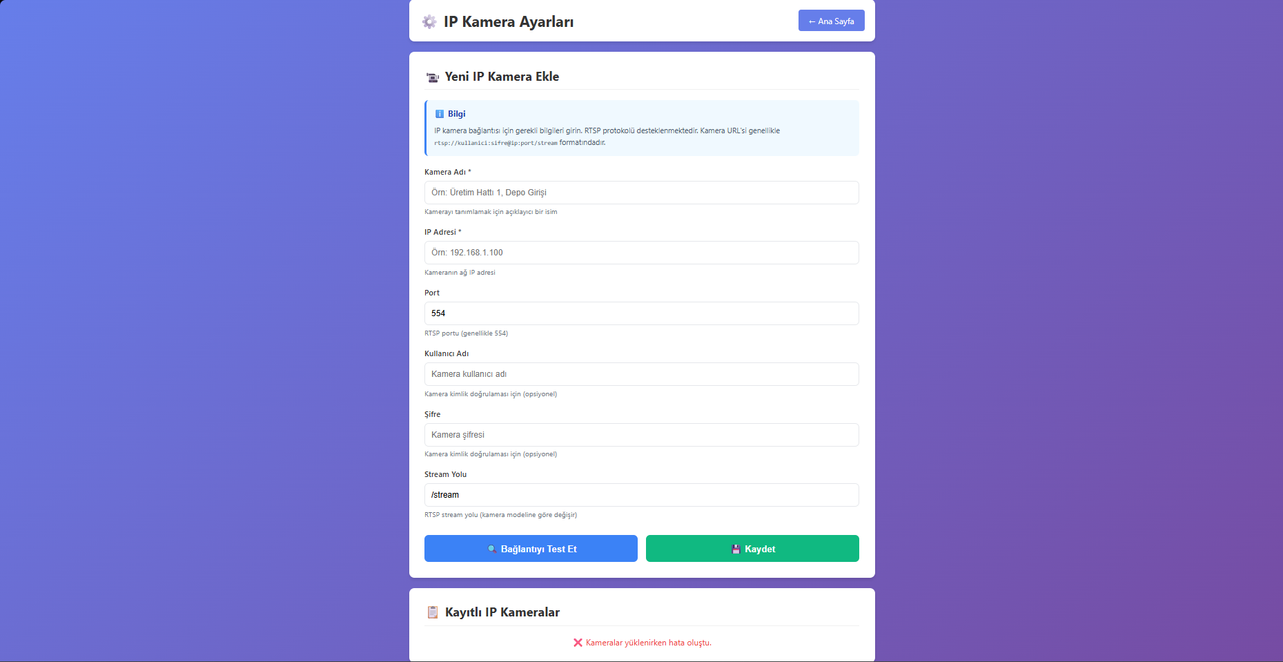 Yangın Tespit Sistemi Arayüz Ekranı